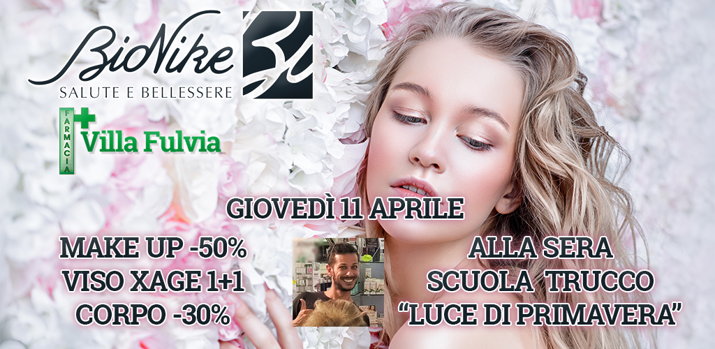 Giovedì 11 Aprile giornata BioNike: sconti fino al 50% e scuola trucco "Luce di Primavera" 