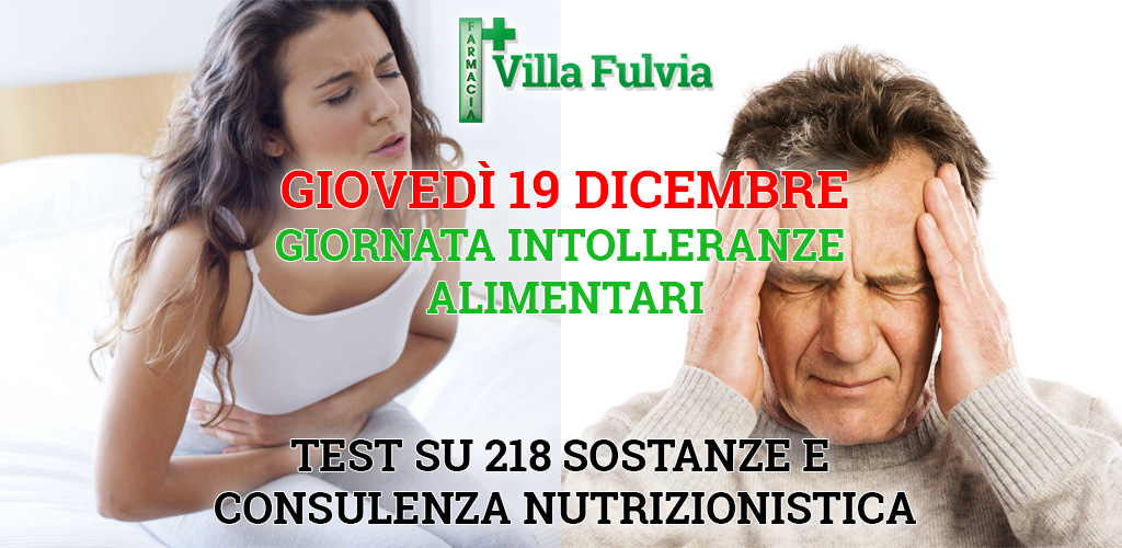 Giovedì 19 Dicembre Giornata Intolleranze alimentari: test su 218 sostanze e consulenza nutrizionistica
