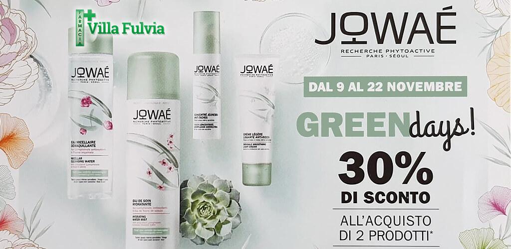 Dal 9 al 22 Novembre Green Days JOWAE' SCONTO 30% su 2 prodotti