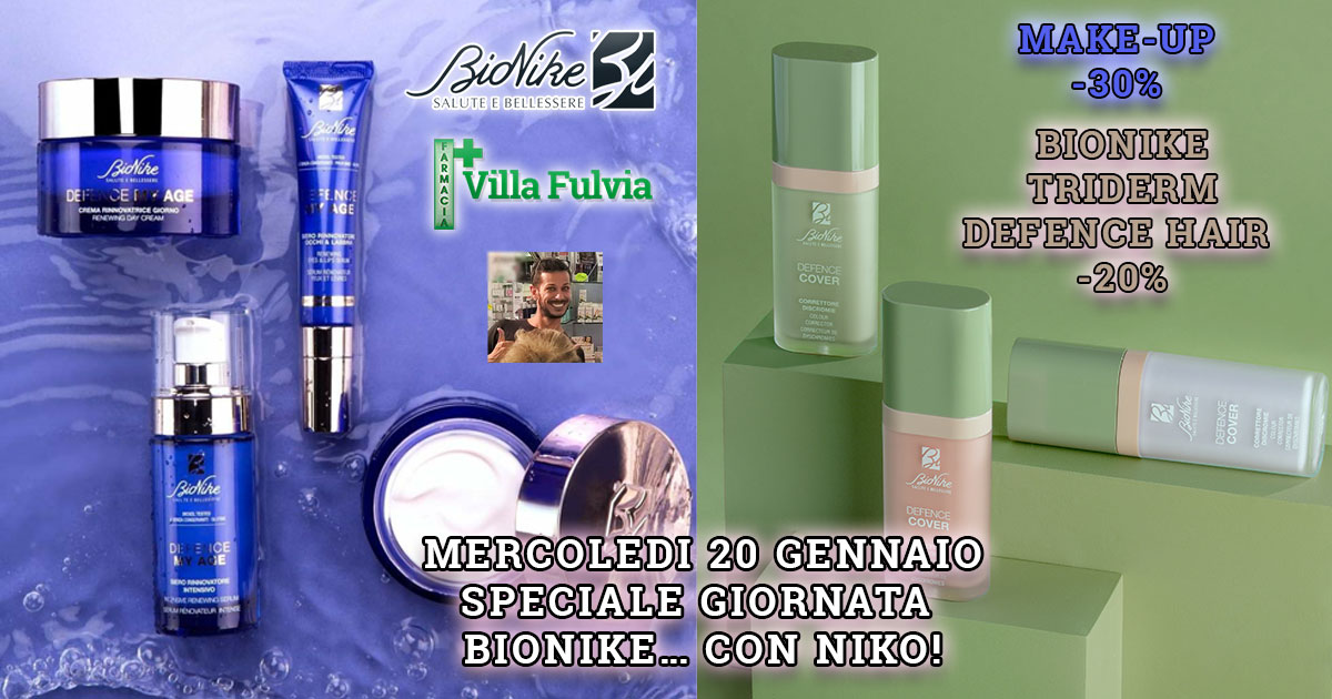 Mercoledì 20 Gennaio giornata BioNike con Niko:  Consulenze trucco e prova-prodotti con Niko, analisi cuoio capelluto