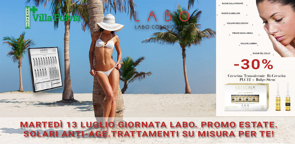 Martedì 13 Luglio giornata Labo. Promo estate. Solari Anti-Age. Trattamenti su misura per te!