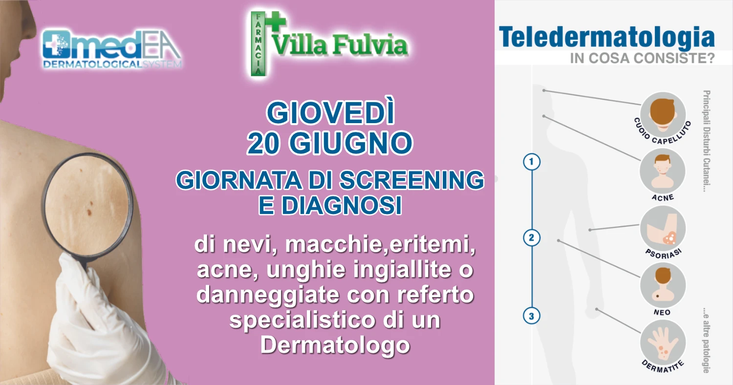Giovedì 20 Giugno: GIORNATA dedicata alla valutazione di problemi della pelle, referto specialistico di un Dermatologo in poche ore
