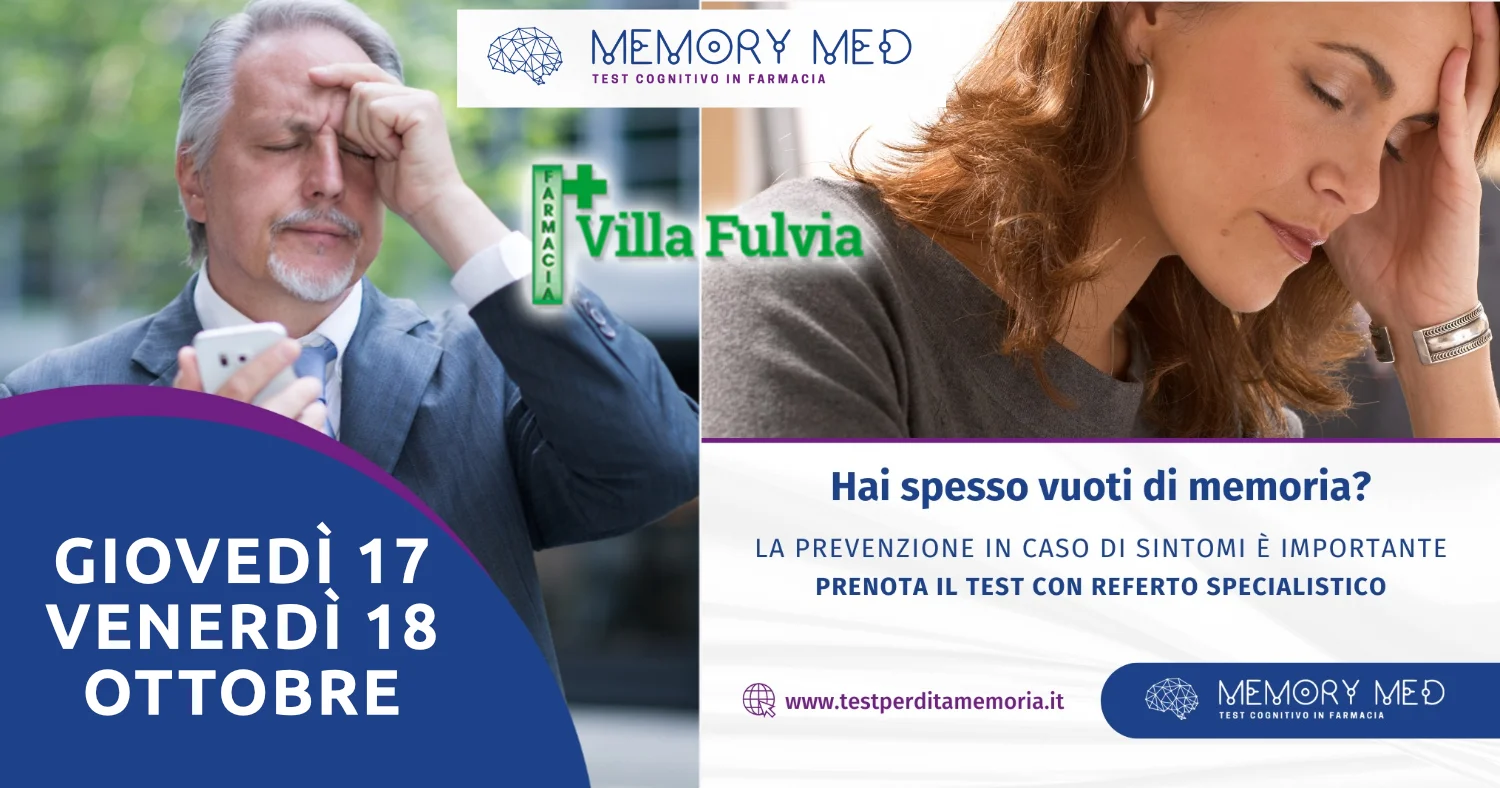 Giovedì 17 e venerdì 18 Ottobre test della memoria con referto specialistico
