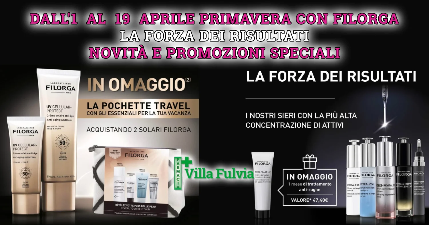 1-19 aprile nuove promozioni Filorga, nuovi solari
