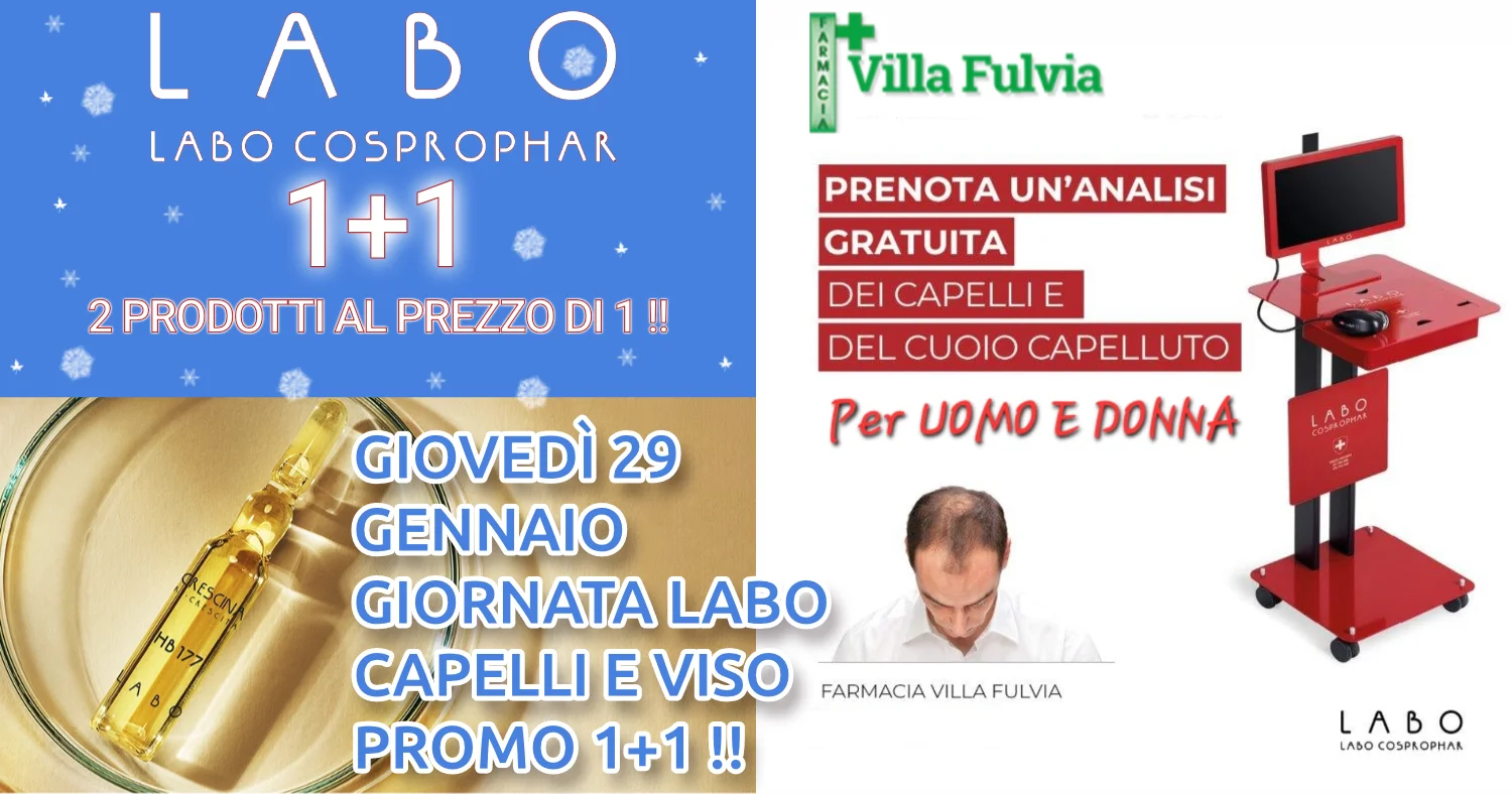 MERCOLEDI 28 GENNAIO: appuntamento mensile Labo in Farmacia con consulenze viso e valutazione capelli.