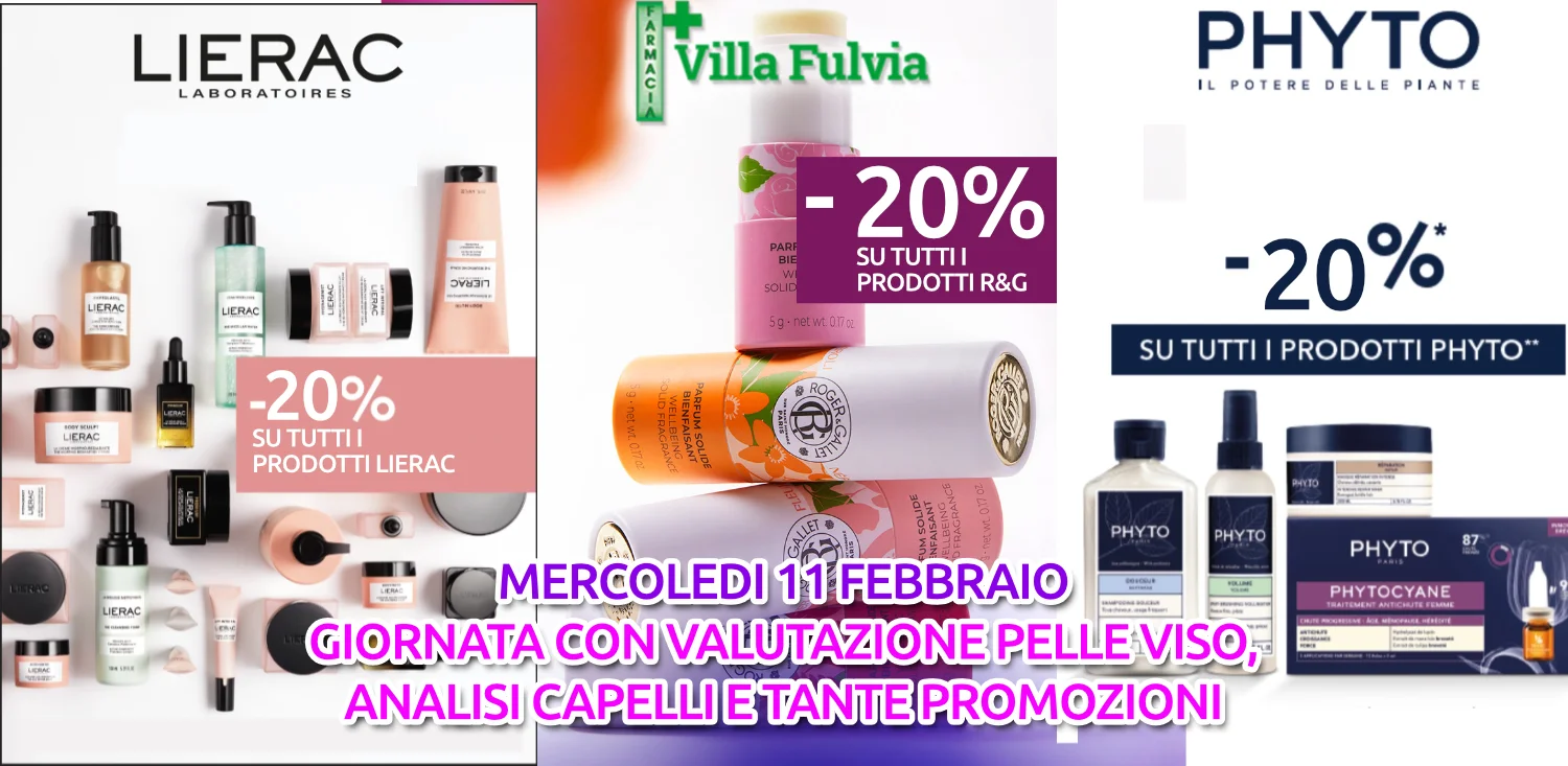 Mercoledi 11 Febbraio Analisi pelle e capello PROMO Lierac, Phyto e R&G